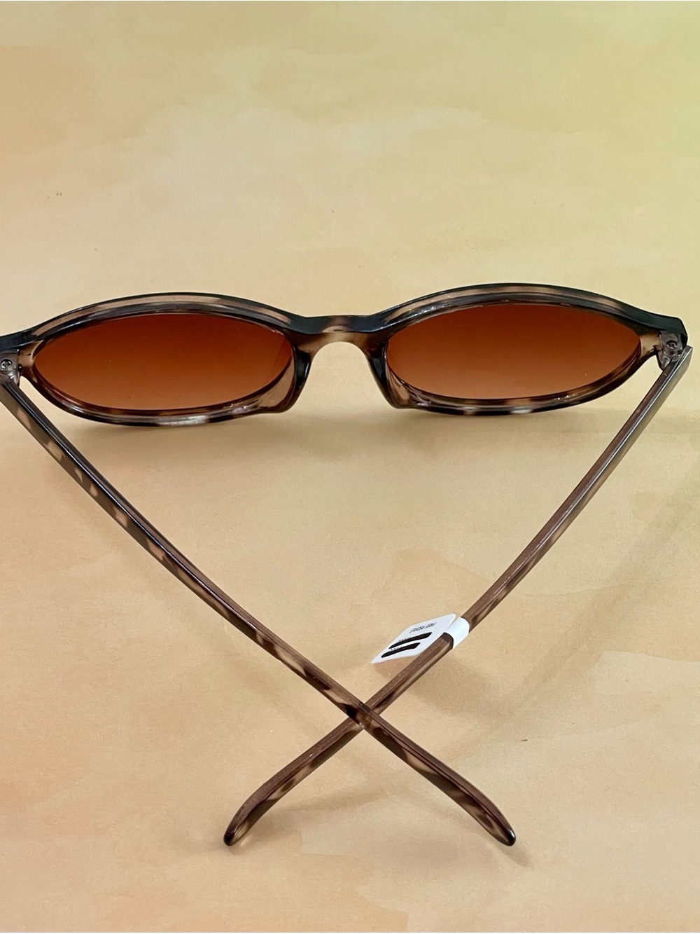 Tortoiseshell Slim Oval Retro Boho Sunglasses - Brown Lenses - Picture 9 of 12